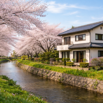 桜が見える川沿いの家、景色と環境が魅力的なお家でした